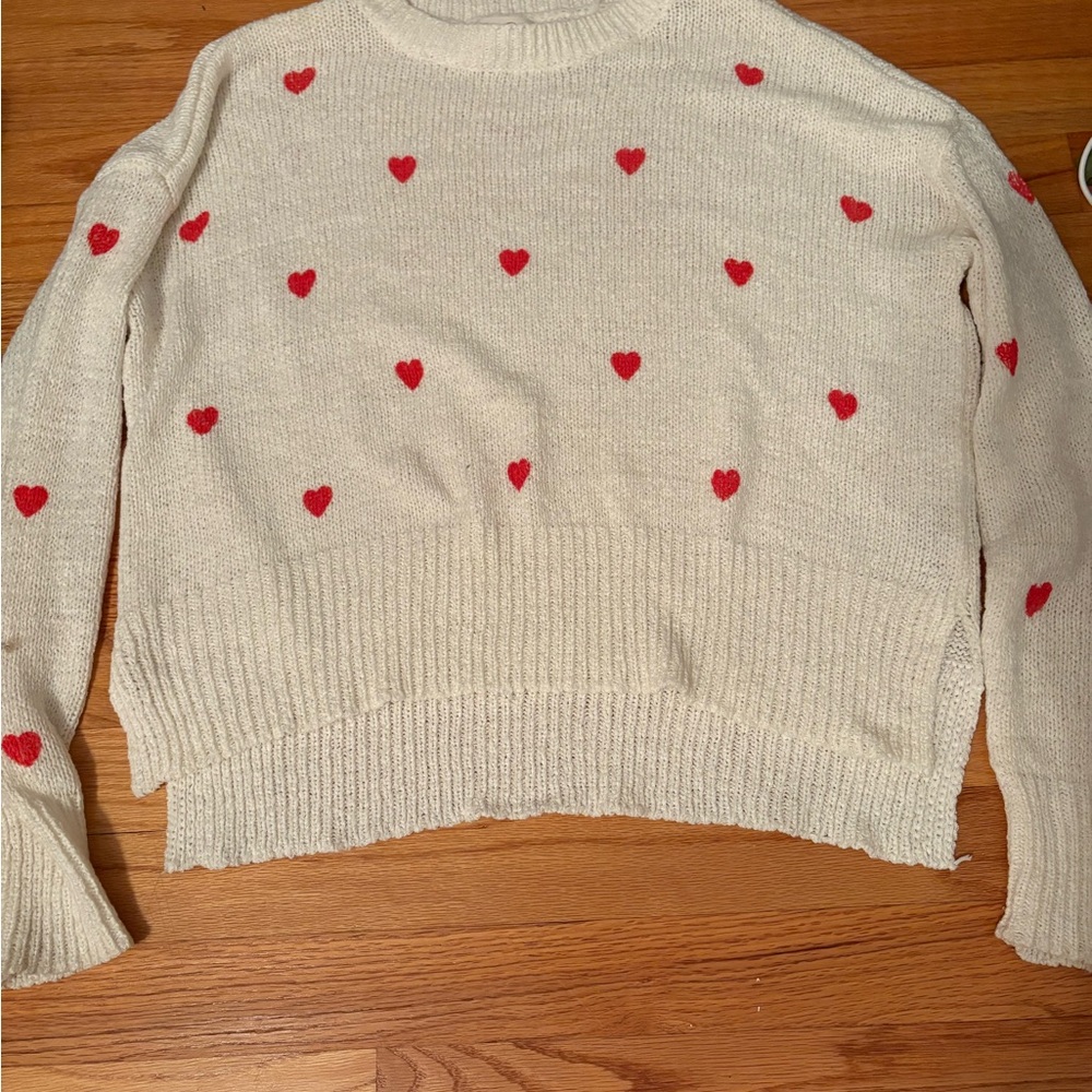 Jessica Simpson Cream and Red Heart Crew Neck Sweater